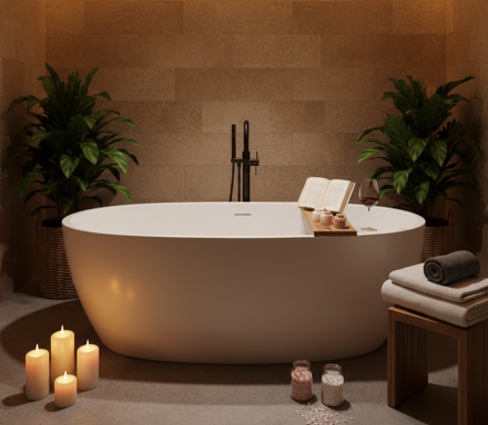 aesthetic bathtub with accesories