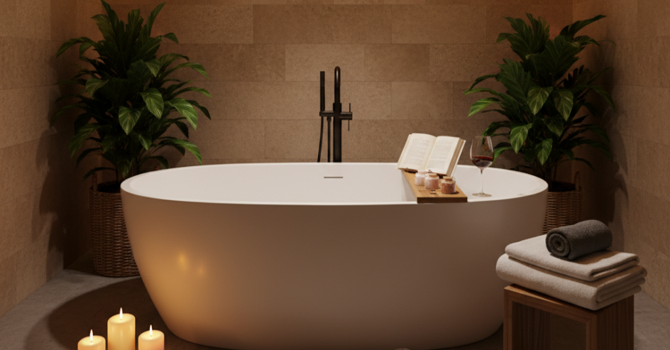 aesthetic bathtub with accesories